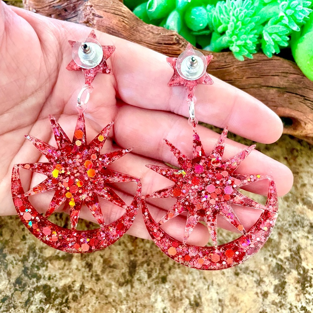Starburst Sparkle Dangle Earrings - Picture 8 of 13